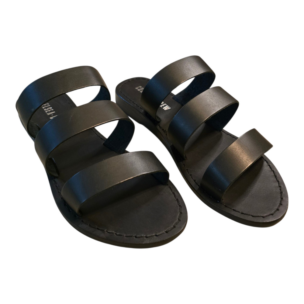 Chelsea Crew Trigg Leather Slide Sandal Womens Size 6 Black Vacation Beach NIB